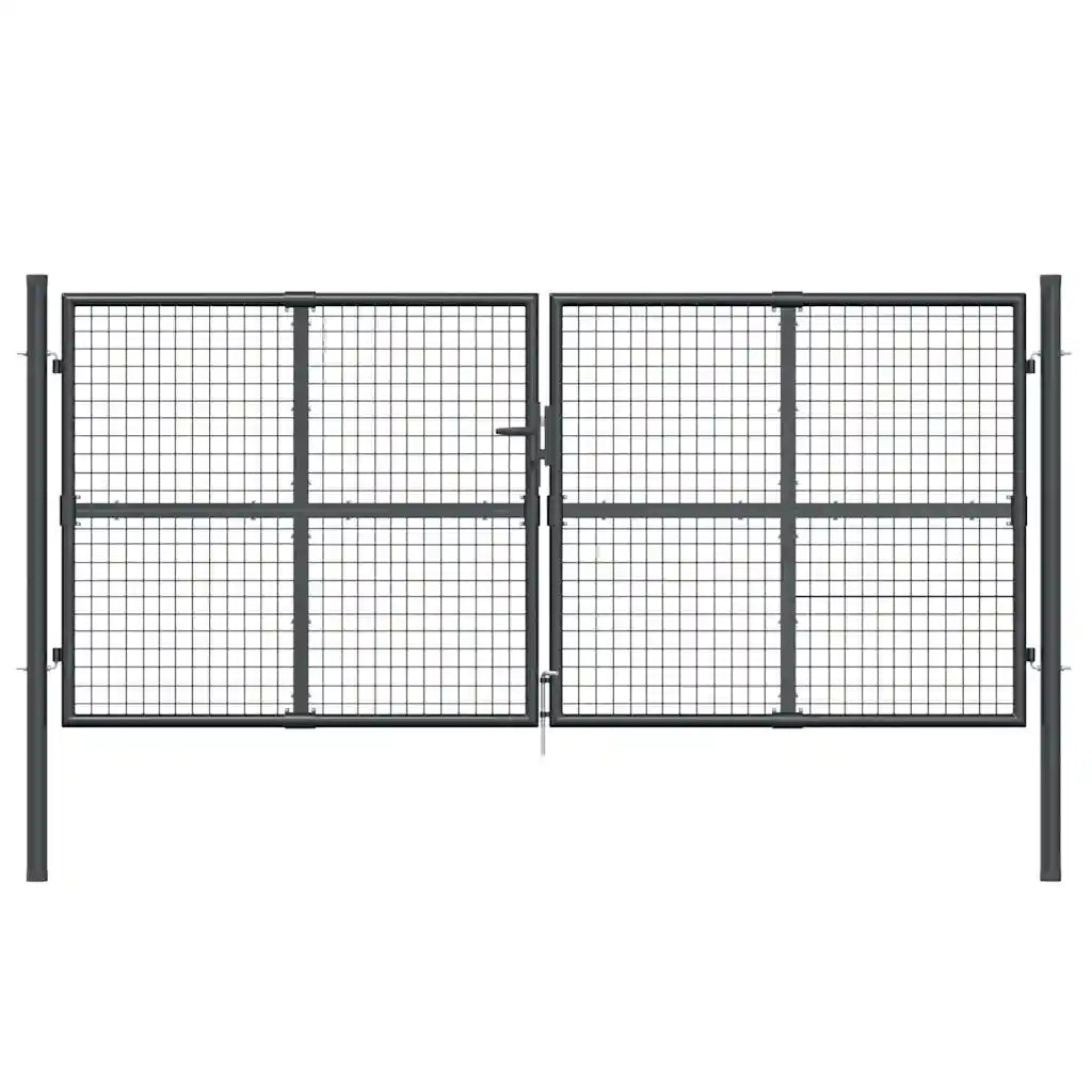 Cancello da Giardino in Rete Antracite 300x125 cm in Acciaio Zincato 154530