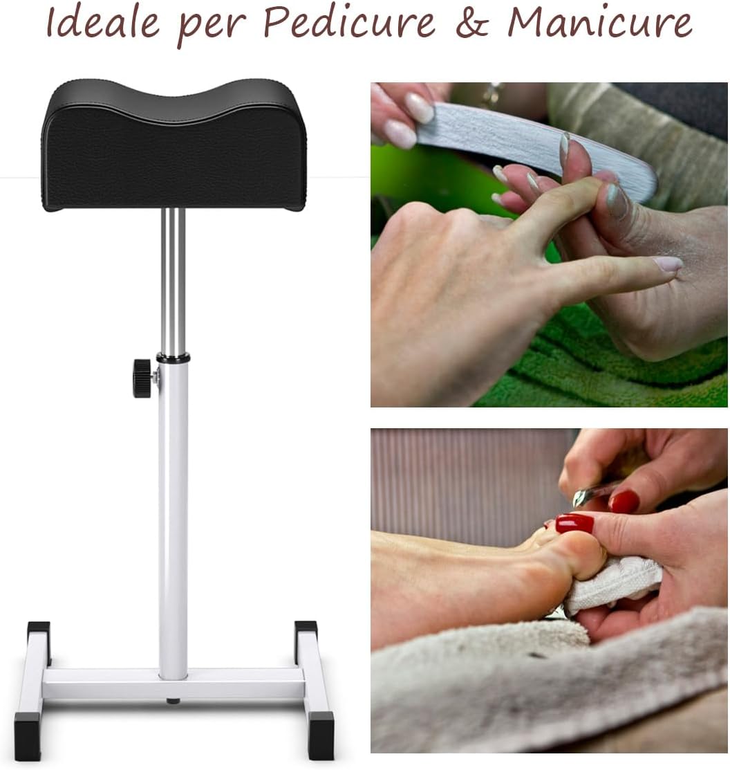 Poggiapiedi Pedicure Manicure, Sgabello Pedicure Estetista Regolabile in Altezza, Poggia Piedi per Pedicure con Cuscino Spesso (Nero)