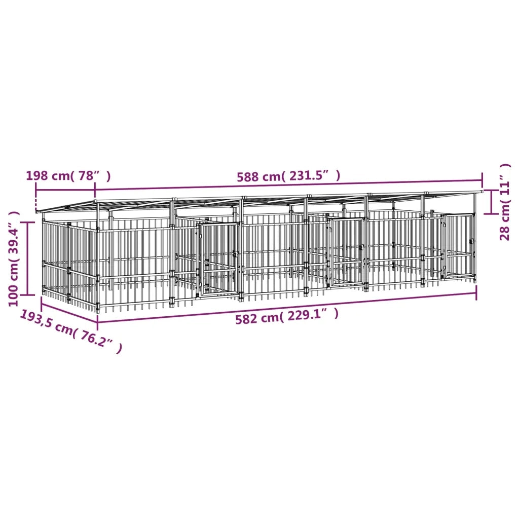Gabbia per Cani da Esterno con Tetto in Acciaio 11,26 mÂ² cod mxl 44296