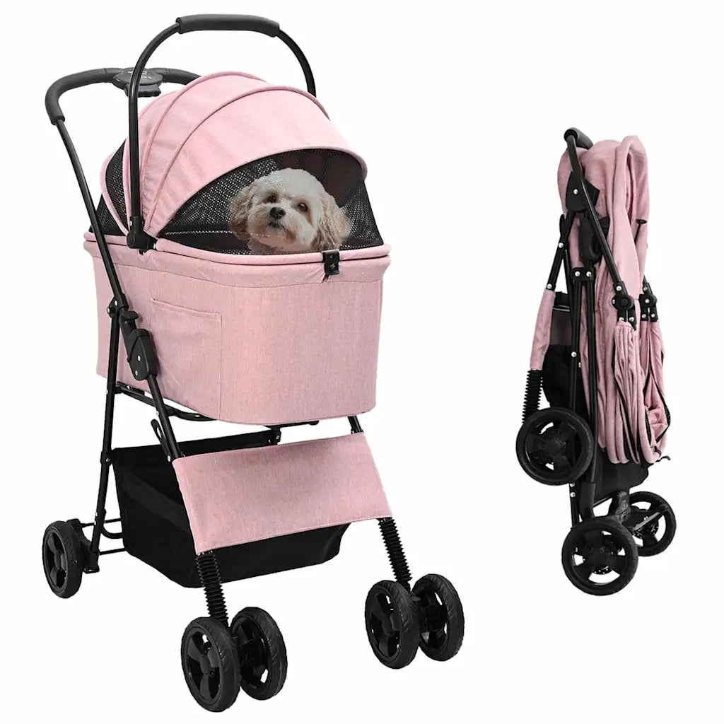 vidaXL Passeggino pieghevole per animali Rosa 81 x 47 x 99 cm