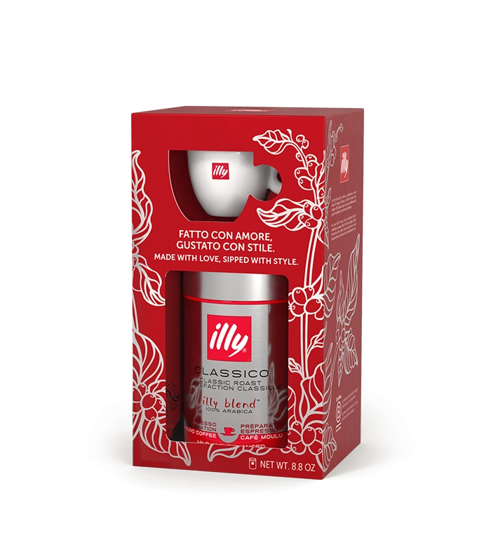 Kit illy 1 tazzina + 250 gr. caffè macinato tostatura arabica classico