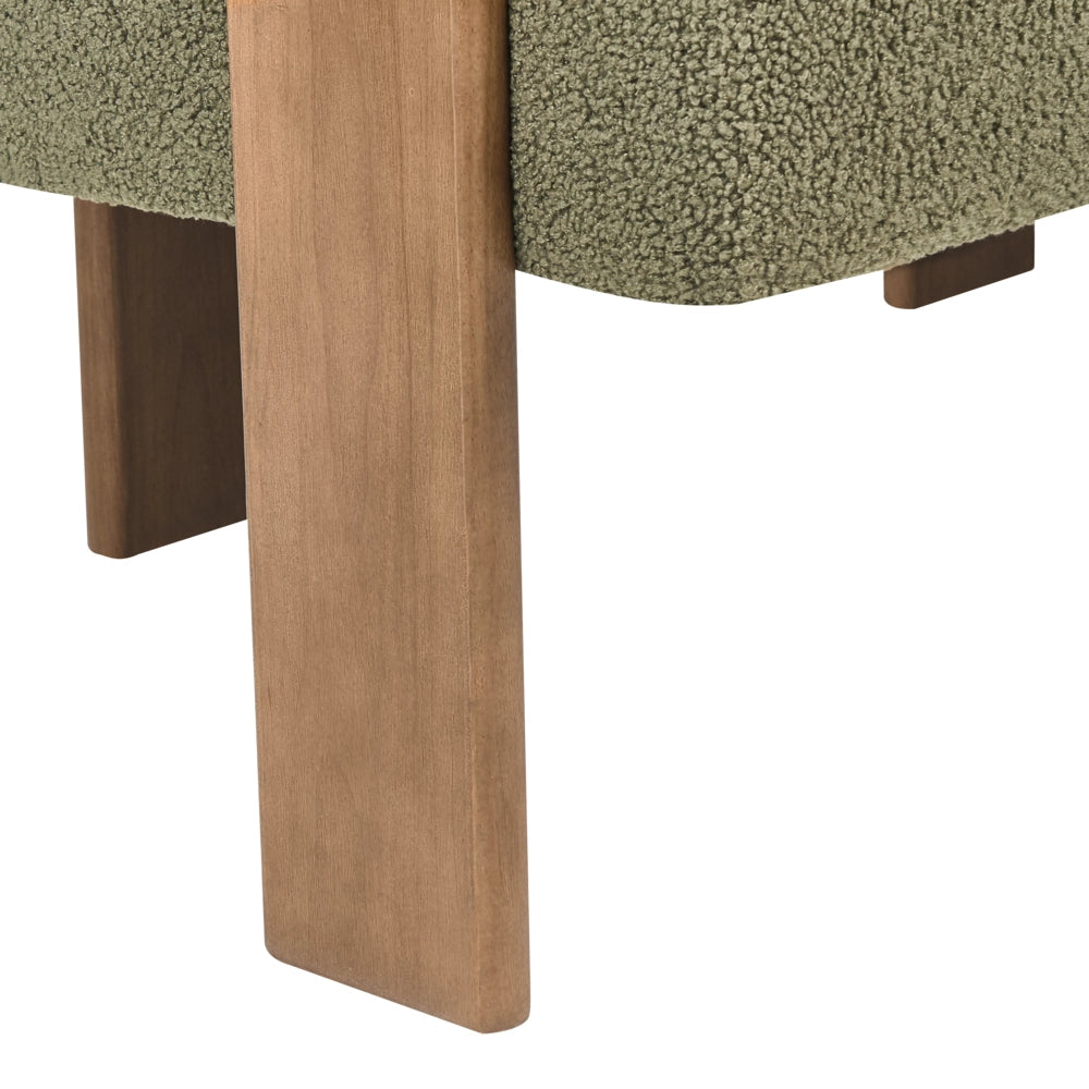 Divano a 2 posti Boucle Verde e Marrone Scuro stile retrò gambe in legno