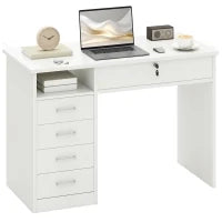 Scrivania per Camera o Ufficio in Legno con 2 Cassetti e 2 Chiavi, 110x50x76cm - Bianco