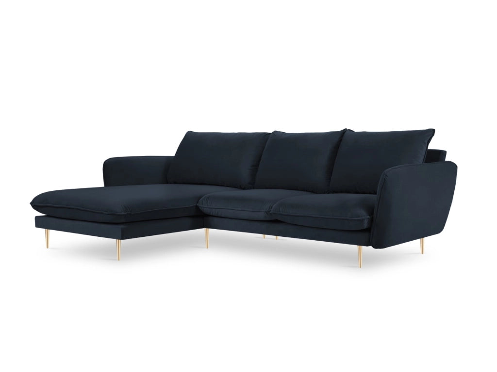 Cosmopolitan Design - Divano angolare sinistro "Vienna" 5 posti in velluto blu scuro 