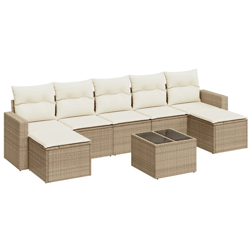 Set Divano da Giardino 8 pz con Cuscini Beige in Polyrattan