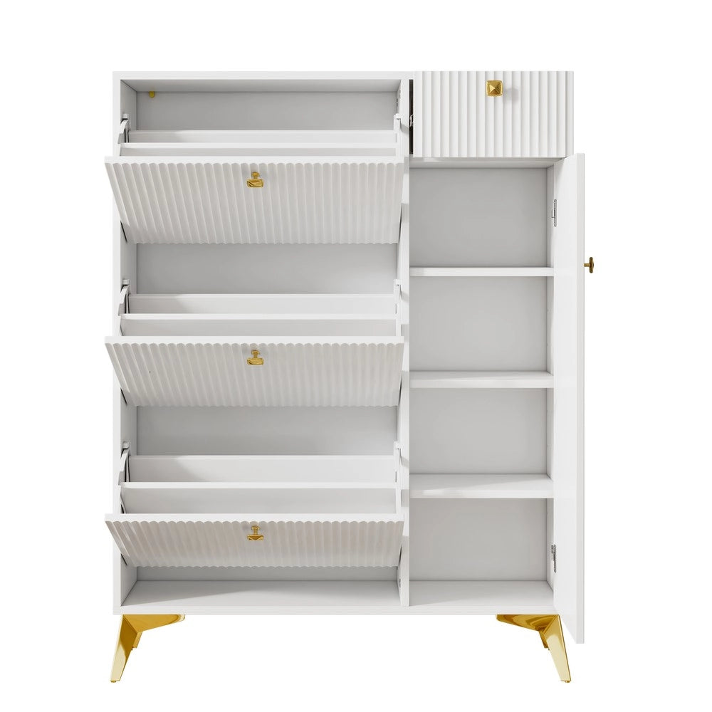 Scarpiera con Ante, Cassetto e Ripiani ¨C MINIMAL ¨C Bianco, 90x121x25 cm
