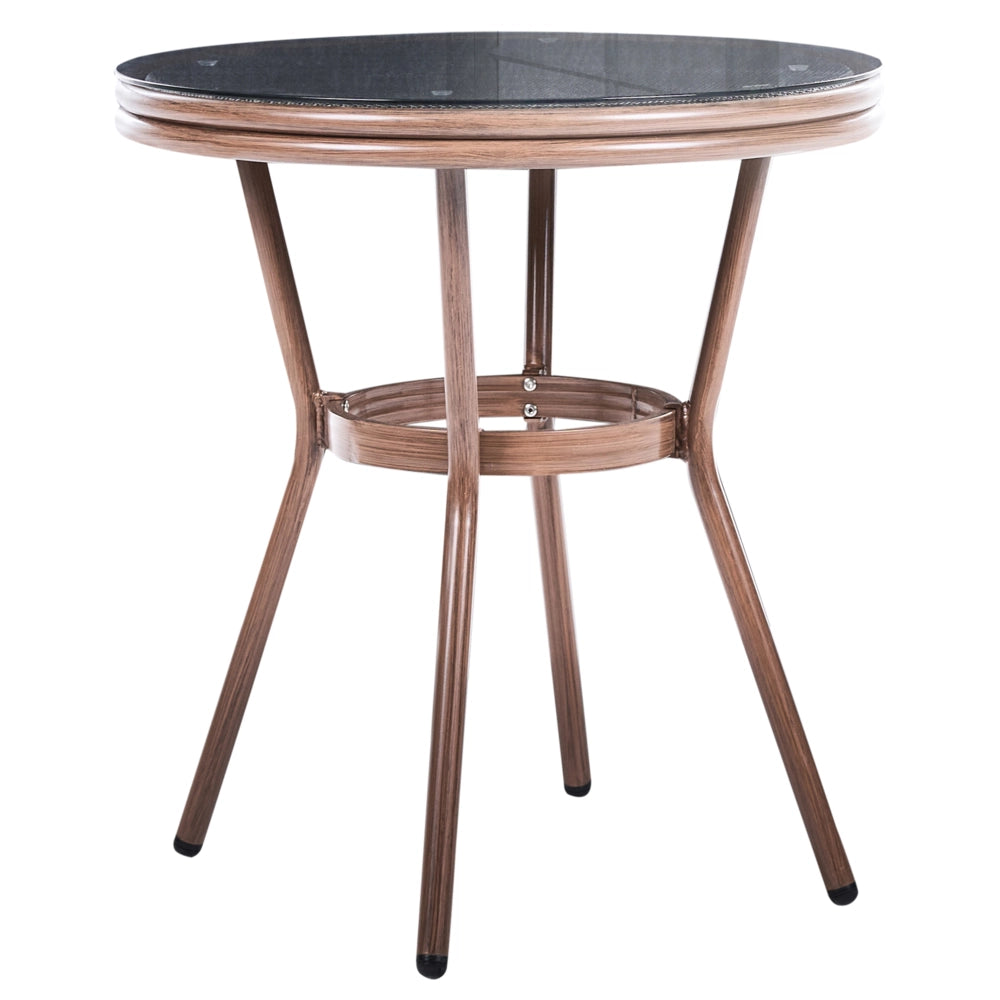 Tavolo da giardino con piano in rattan PE grigio, ø 70 cm struttura in vetro e alluminio