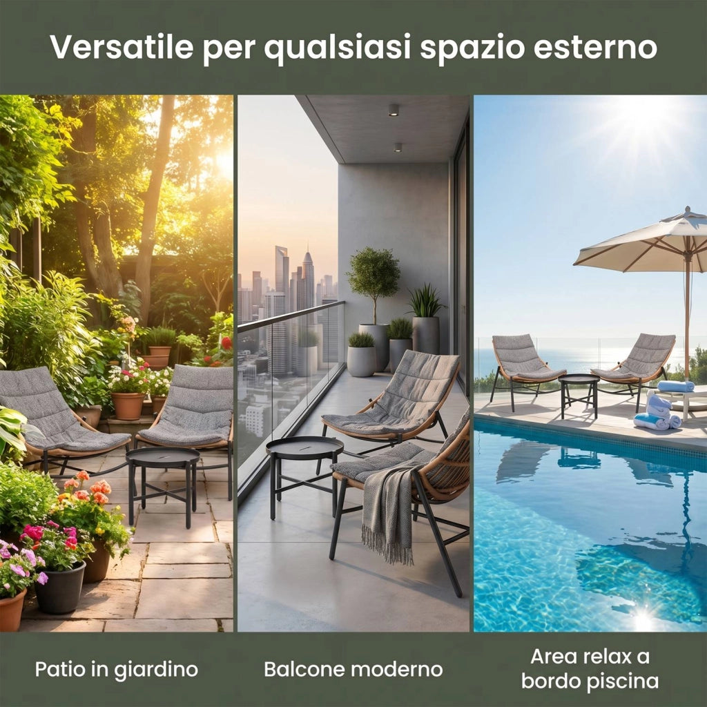 Marvin Set Salotto da Giardino 2 Posti in Polyrattan con Cuscini e Tavolino, Arredo Esterno per Terrazzo Balcone Veranda