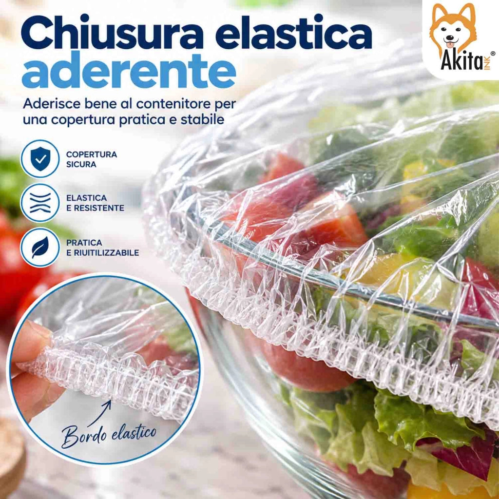 Akitaink Cuffie Copri Alimenti Elastiche Trasparenti 100 Pezzi