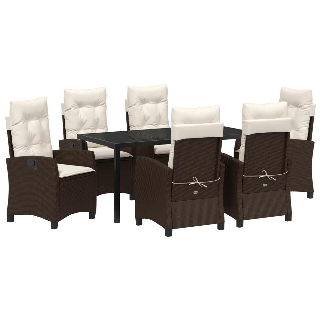 Set da pranzo da giardino 7 pezzi con cuscini marrone in polyrattan