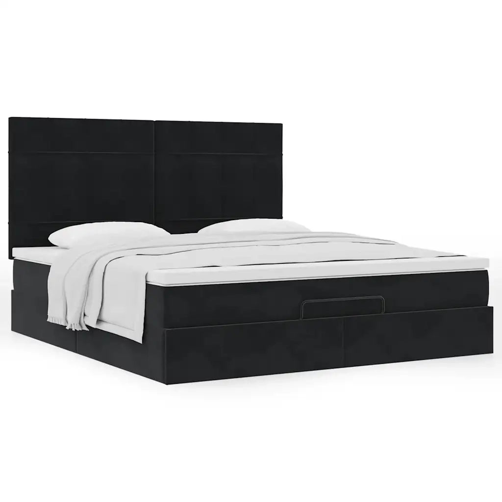 Struttura Letto Pouf con Materassi Nero 200x200 cm Velluto 3313495