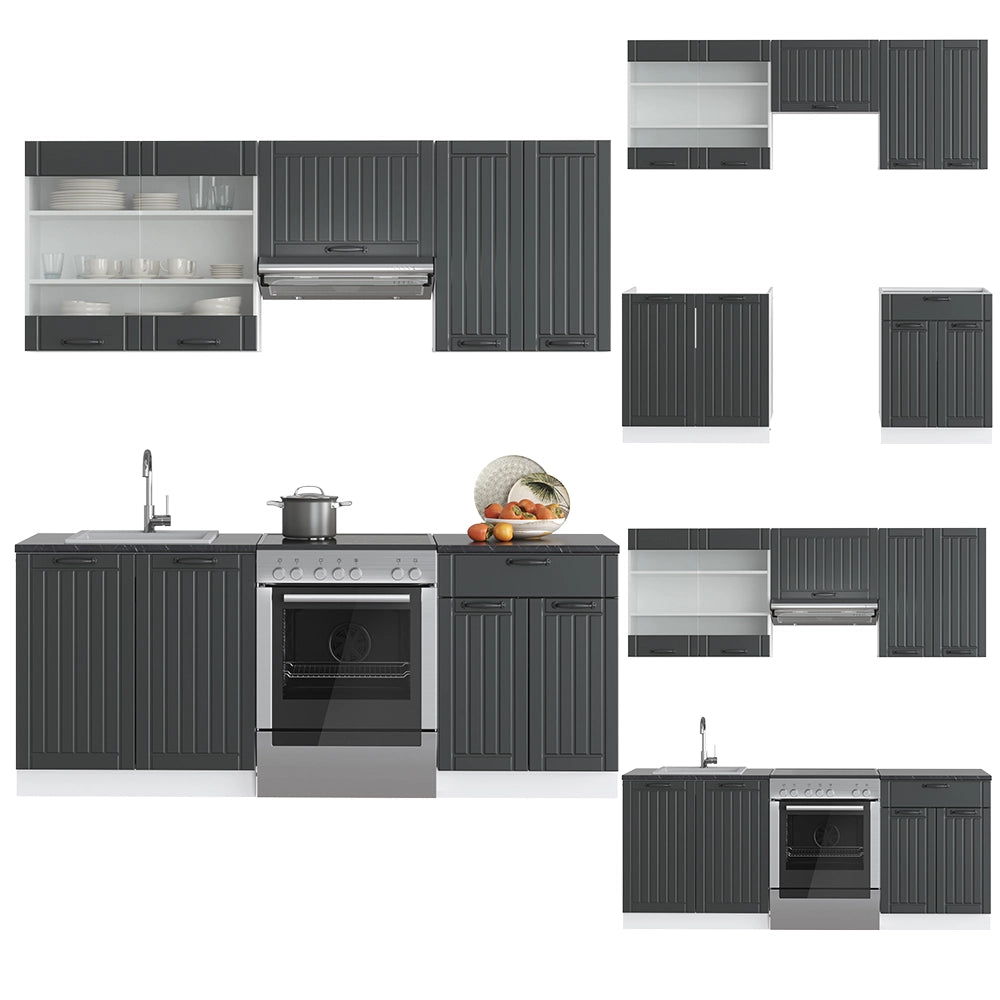 Cucina componibile Fame-Line Antracite rustico/Bianco 200 cm, PL Rovere Vicco