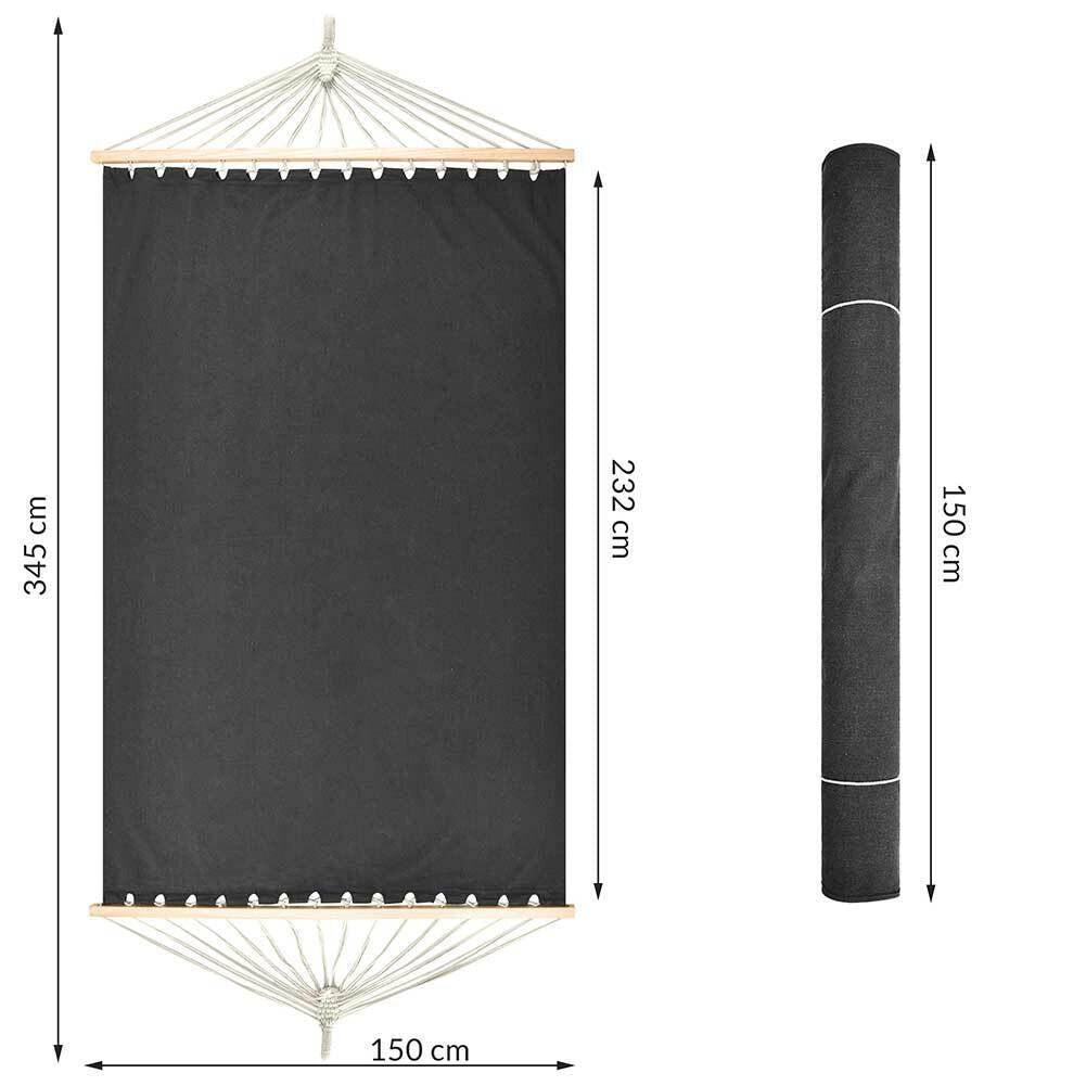Amaca Giardino 2 Posti Legno Cotone Relax Esterno Campeggio 345x150cm Antracite