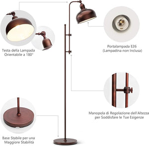 Lampada da Terra, Lampada a Stelo con Altezza e Paralume Regolabili, Finitura in Bronzo e Struttura in Metallo, Ideale per Soggiorno, Camera da Letto e Ufficio