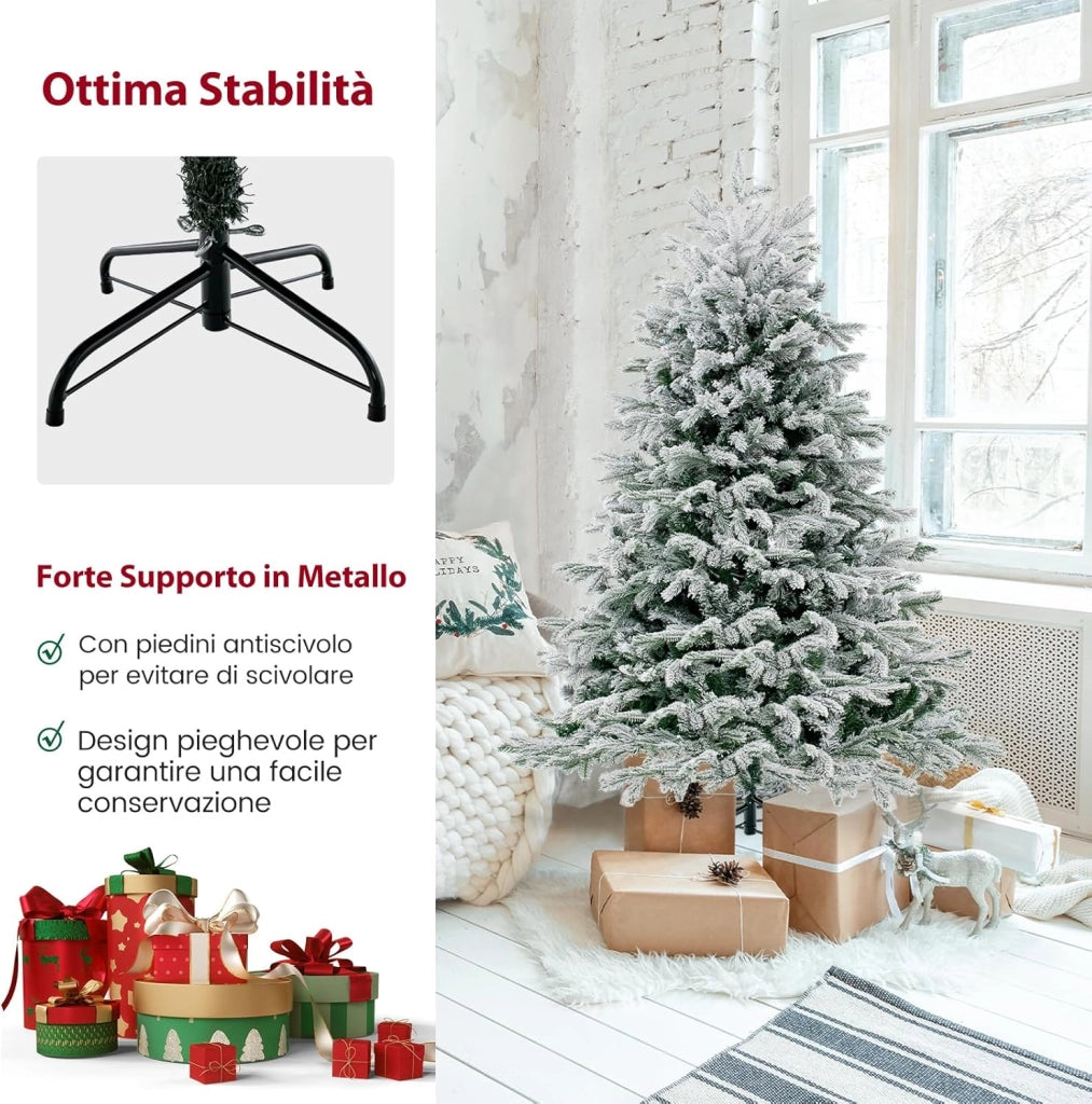 Albero di Natale Artificiale da 146/180 cm, Albero di Natale Pre-Illuminato con Cerniera con 688/1022 Punte di Rami PE PVC & 200/350 Luci LED Bianche Calde per Casa e Ufficio (146 cm)
