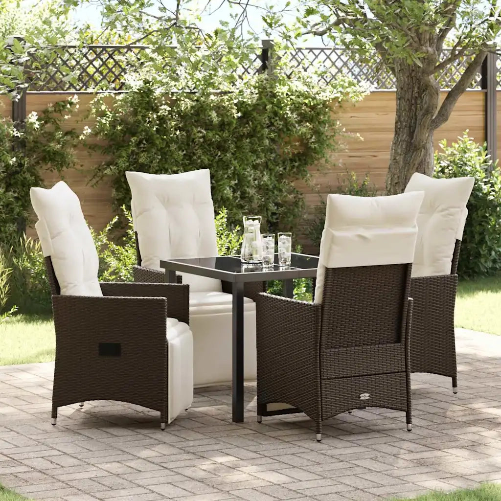Set da Pranzo per Giardino con cuscino 5 pcs Marrone polyrattan