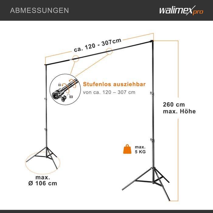 Set premium per studio fotografico incl. 2x treppiede lampada, 2x softbox LED 45 W bicolore e sfondo, potente illuminazione video per interno