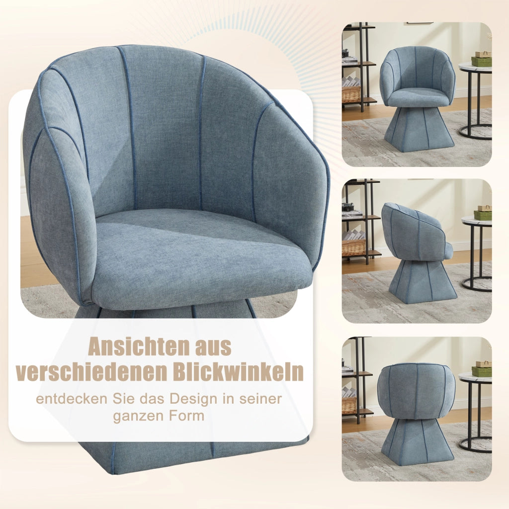 Sedia girevole in chenille con schienale alto e braccioli larghi per soggiorno blu