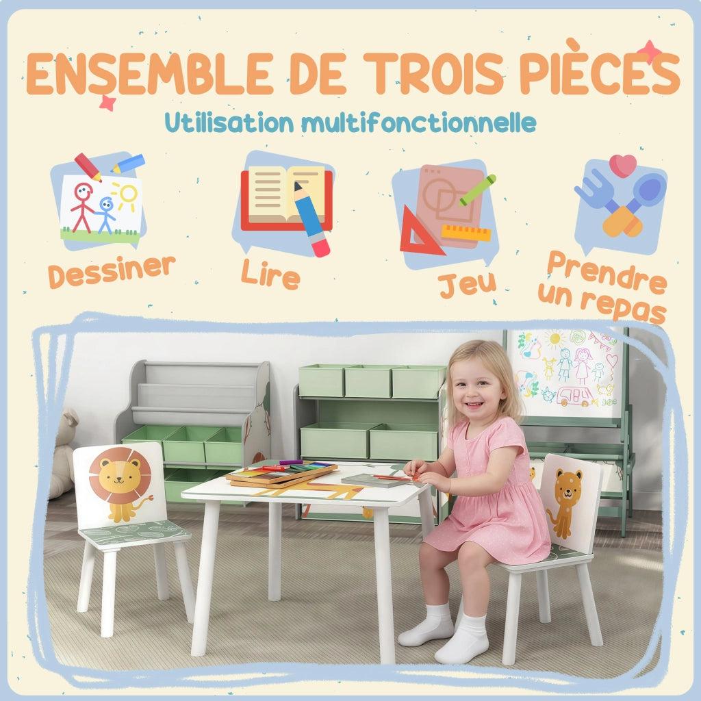 Tavolo bambini ¨C zephmum ¨C 60x60x44 cm, verde, legno, 2 sedie