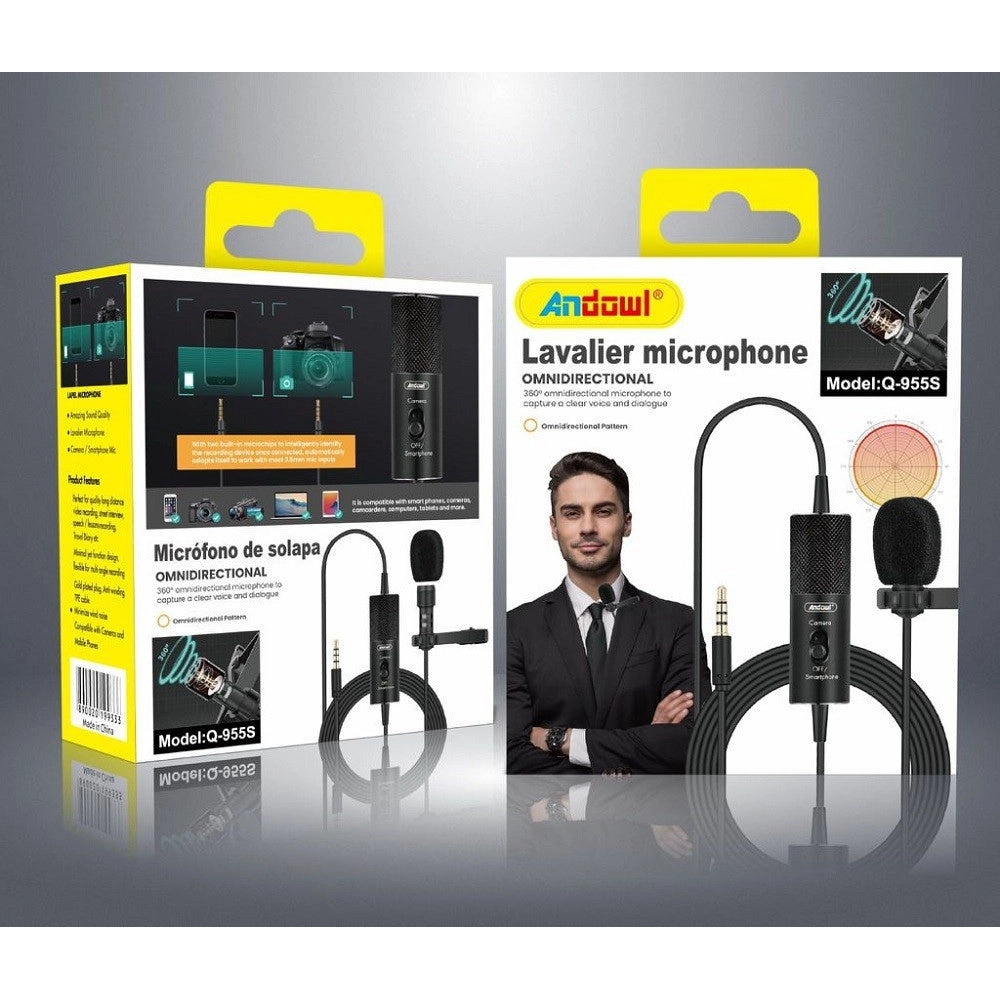 Trade Shop - Mini Microfono Lavalier Omnidirezionale 360° Per Smartphone Fotocamera Q-955s -