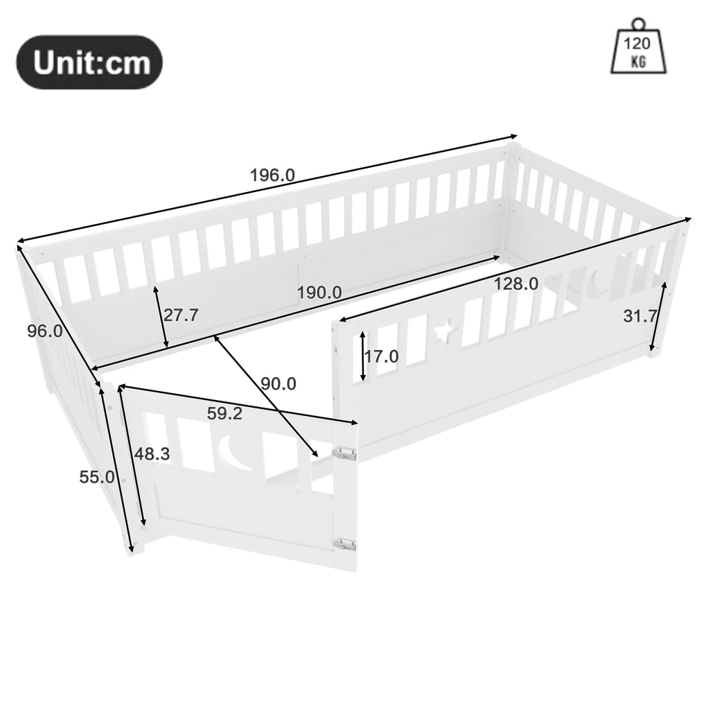 Letto per bambini 90x190 cm con sponde di sicurezza e decoro stelle e luna