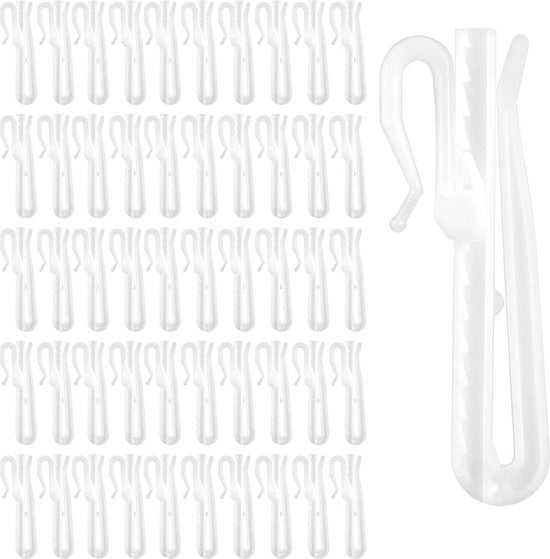 Ferraglie per tende 7 cm - Pacchetto da 50 - Adattabile - Bianco - Per tende normali - Ferraglie per tende.