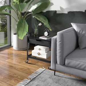 Carrello da Cucina con Cesto Cassetto Estraibile e 3 Ganci 61x32,6x58,5 cm in PP e Metallo Nero