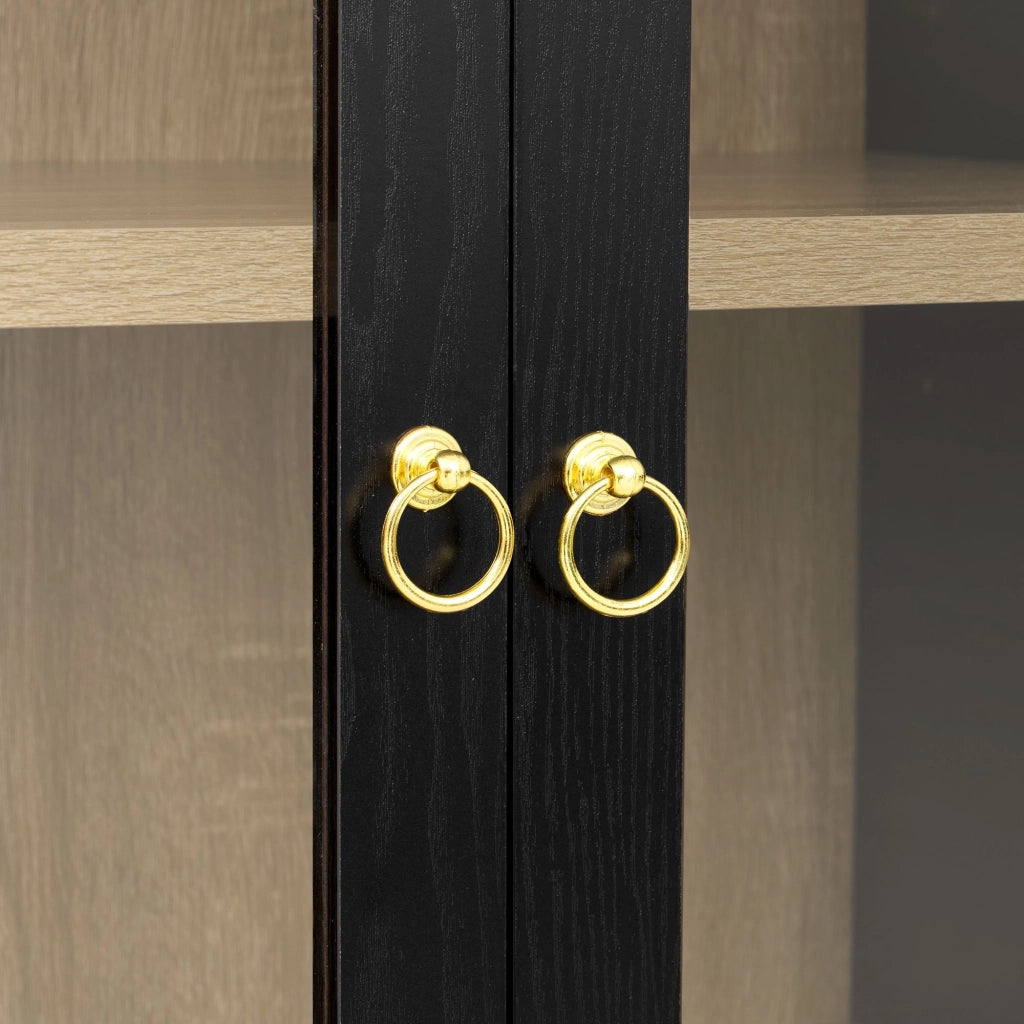 Vetrina, mobile da ingresso, credenza, ripiani regolabili, 2 cassetti, ante in vetro, nero
