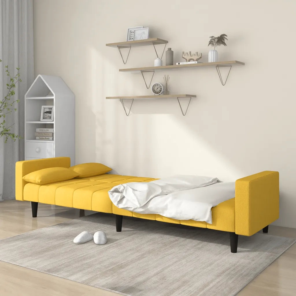 Divano letto | Sof¨¤ letto | Letto singolo a 2 Posti con 2 Cuscini Giallo in Tessuto