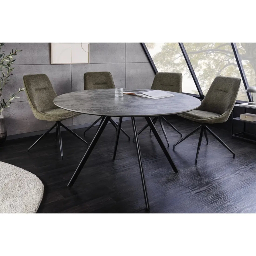 Tavolo da pranzo SOREN – Effetto pietra e metallo – 100 cm – Rotondo – Stile moderno