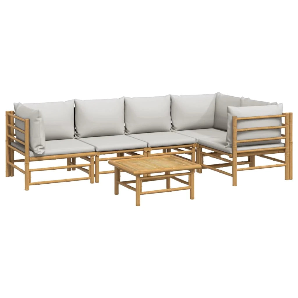 Set di mobili da giardino mobili da esterno 6 pezzi con cuscini in bambù grigio chiaro 02_0016776