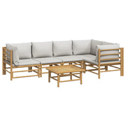 Set di mobili da giardino mobili da esterno 6 pezzi con cuscini in bambù grigio chiaro 02_0016776
