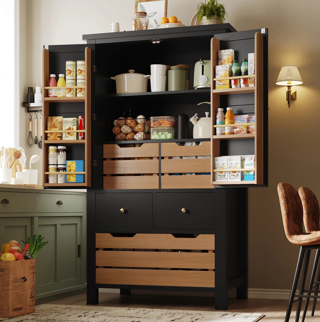 Credenza da cucina nera 80x40x140 cm con 5 cassetti