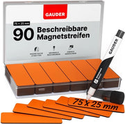 Etichette magnetiche descrittive - tavole magnetiche riutilizzabili per lavagne, pannelli didattici, tabelle Kanban e frigoriferi - cartellini magnetici con pennarelli (90 pezzi - 75 x 25 mm)