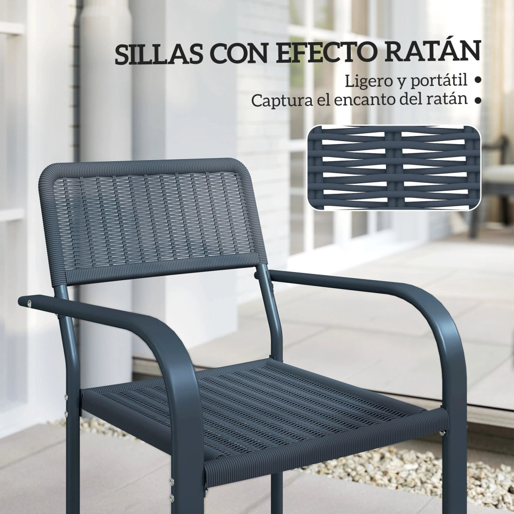 Set di 4 Sedie da Giardino Apilabili ¨C zephmum ¨C Grigio Scuro, Acciaio, 55x60x83 cm