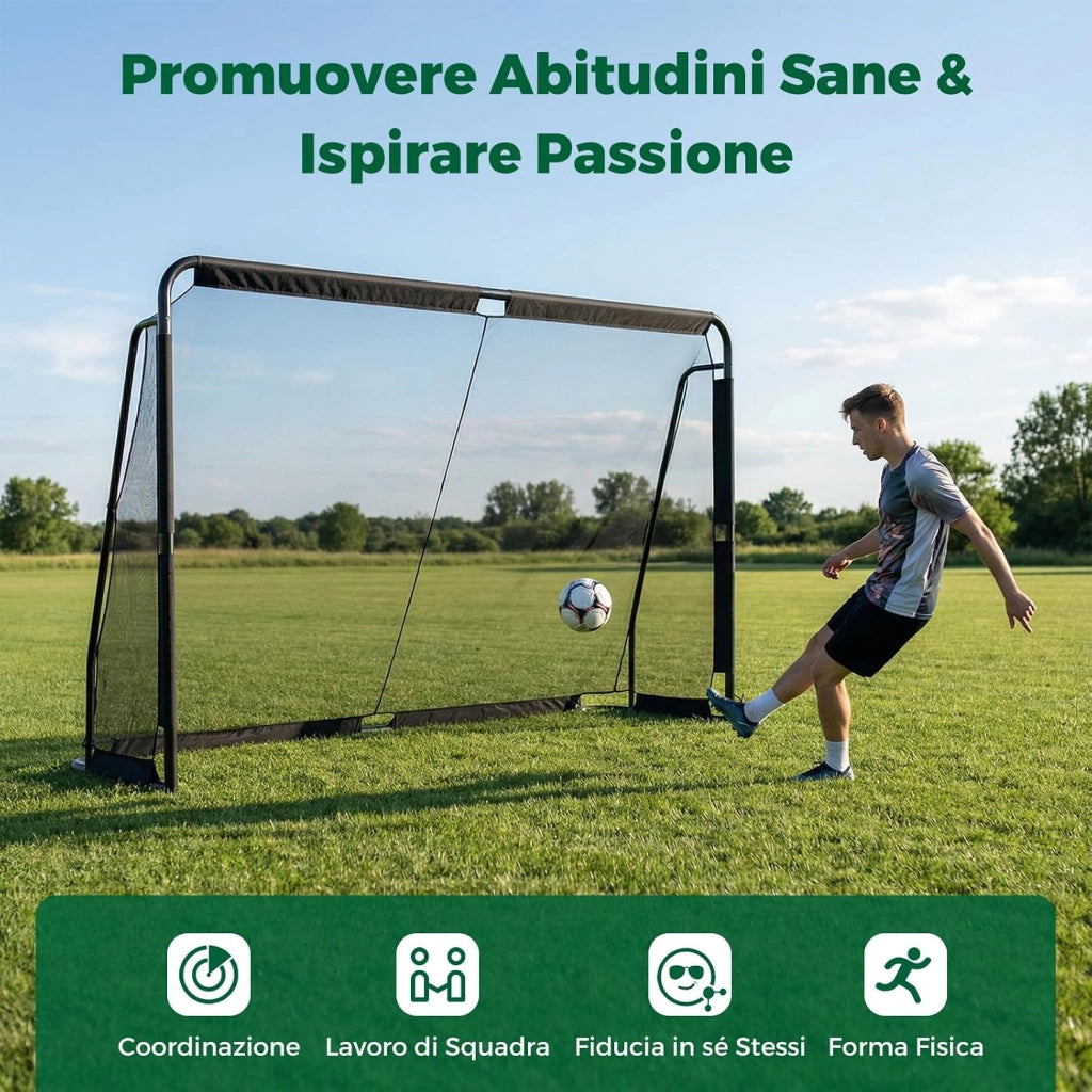 Porta da Calcio per Bambini e Adulti 3 x 2 m con Struttura in Metallo, Rete PE Impermeabile, 8 Picchetti, Sistema di Montaggio a Pulsante, Attrezzatura da Allenamento per Calcio all'Aperto