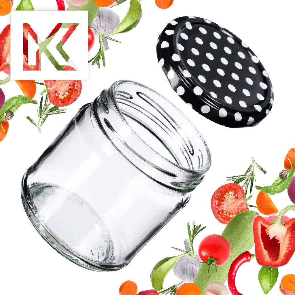 Barattoli per conserve KADAX Lerma 200ml 50 pezzi 66mm + coperchio "Piselli neri"