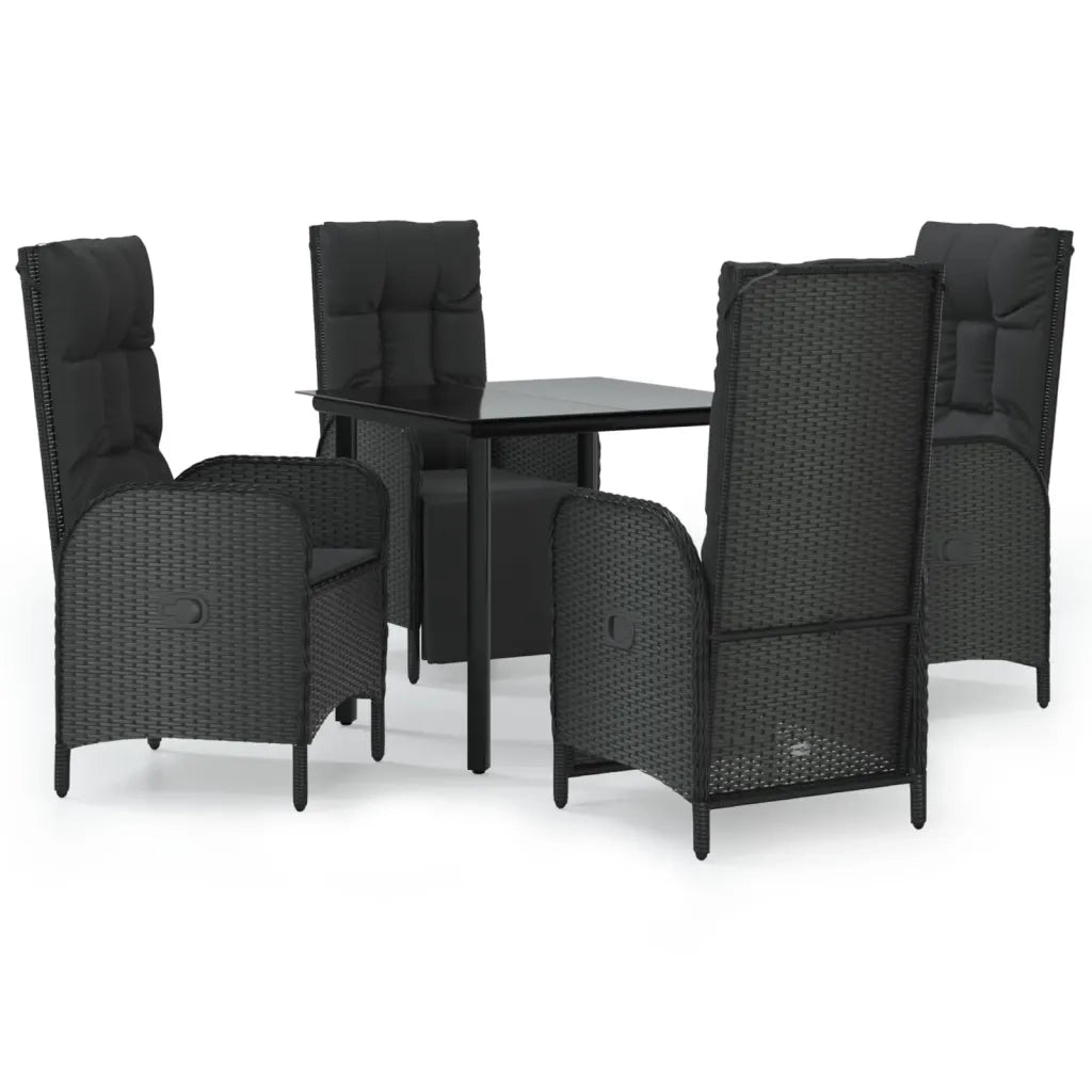 Set da Pranzo da Giardino 5 pz Nero con Cuscini in Polyrattan 3185195