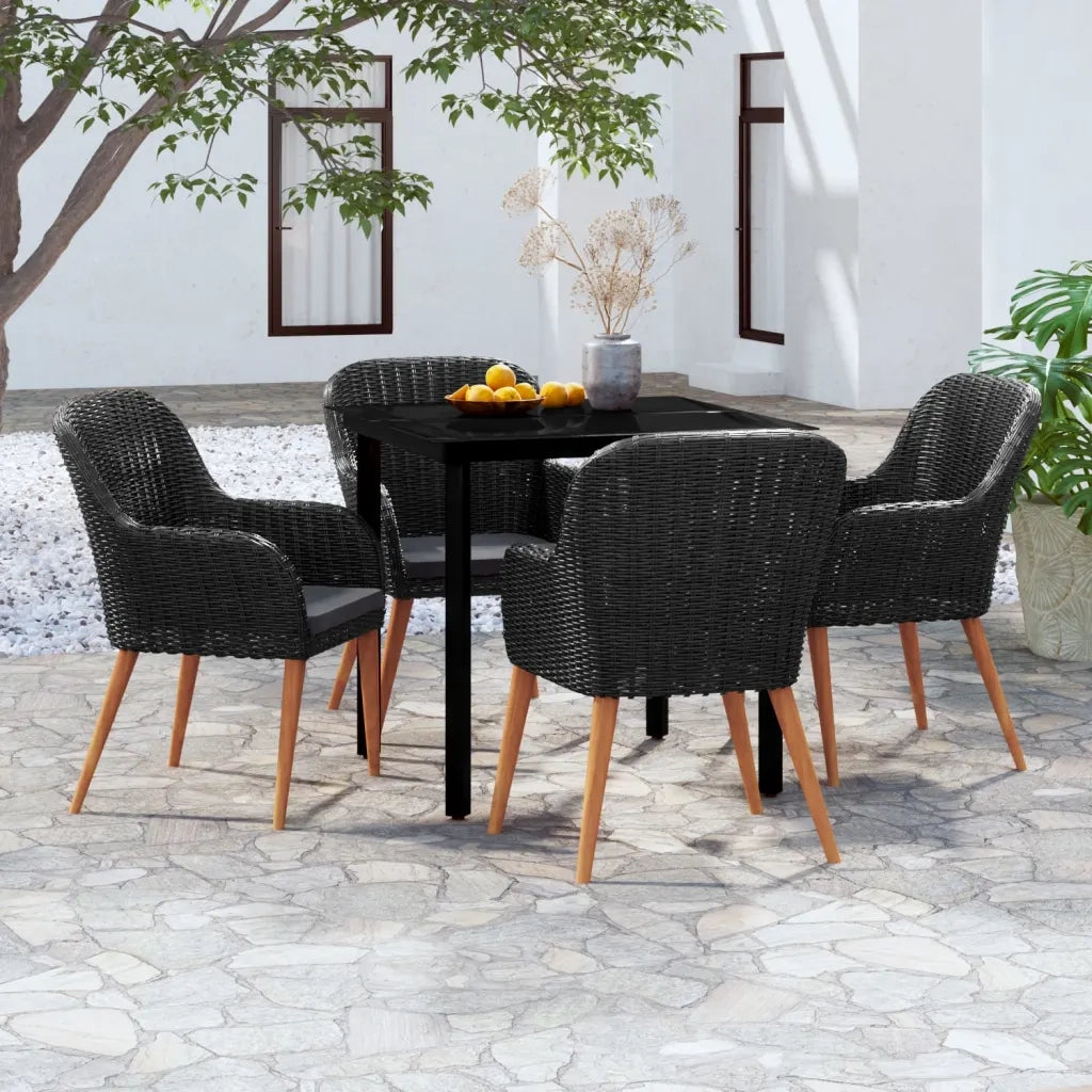 Set da Pranzo da Giardino 5 pz con Cuscini Nero 3099506