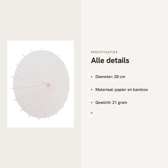 Parasole di carta bianchi - Piastrelle di legno - Decorazioni d'arte - Accessori per la fotografia - Romantico e elegante - 28CM - Ombrelli