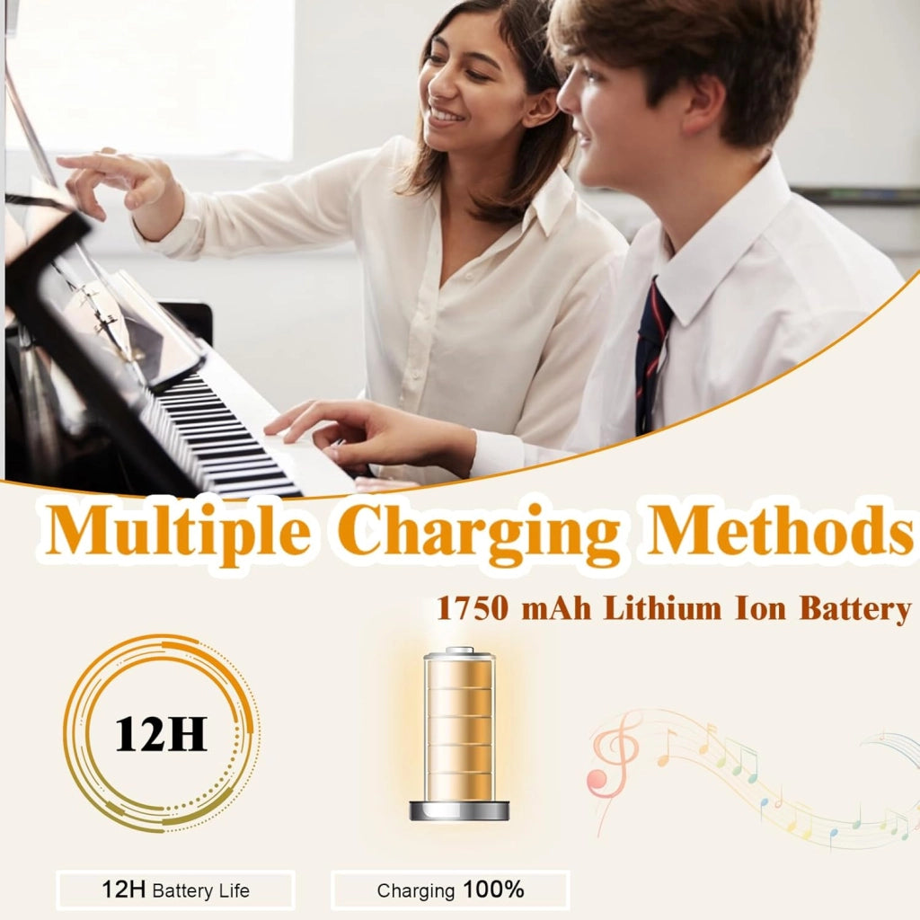Pianoforte Digitale 88 Tasti Multifunzionale, Tastiera Elettronica con Funzione Bluetooth, Pianola Semi-Pesato per Principianti con Pedale di Sustain, 127 x 21,5 x 6,5 cm (Bianco)