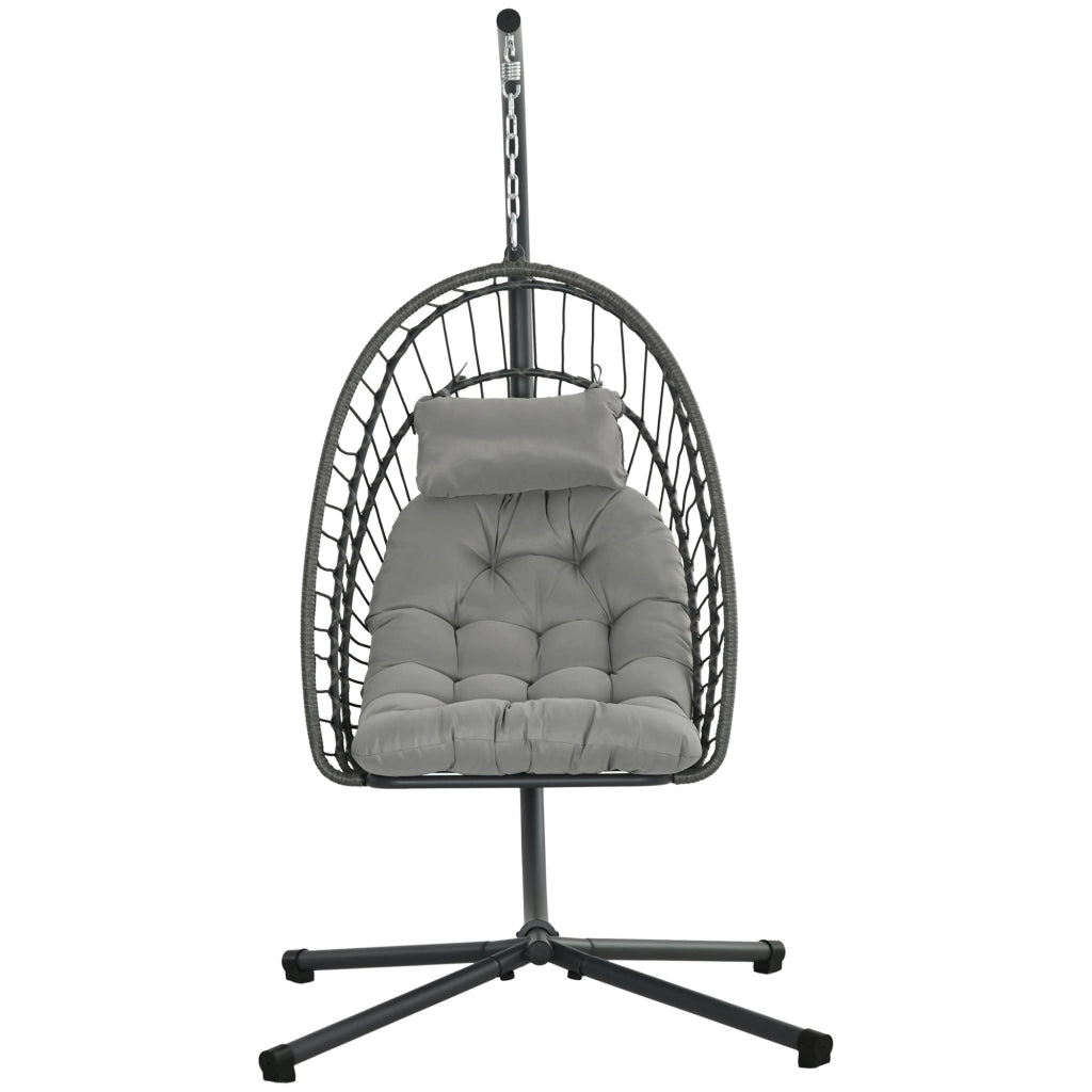 Dondolo Pensile da Giardino in Rattan PE con Cuscino Seduta Pieghevole e Struttura in Acciaio Grigio