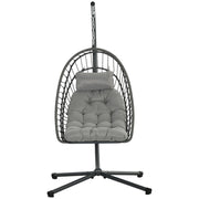 Dondolo Pensile da Giardino in Rattan PE con Cuscino Seduta Pieghevole e Struttura in Acciaio Grigio