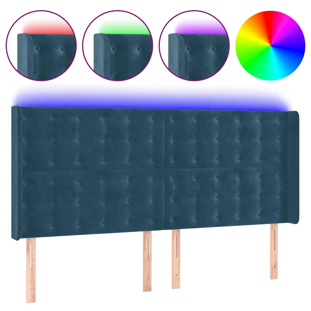 Testiera | Testata a LED Blu Scuro 163x16x118/128 cm in Velluto