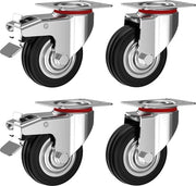 Set di 4 Ruote pesanti 100 mm - Ruote inclinabili con freno - Ruote industriali in gomma massiccia - Ruote per trolley e mobili 130 mm - Adatto per uso interno ed esterno - Portata massima 280 kg ruote pesanti