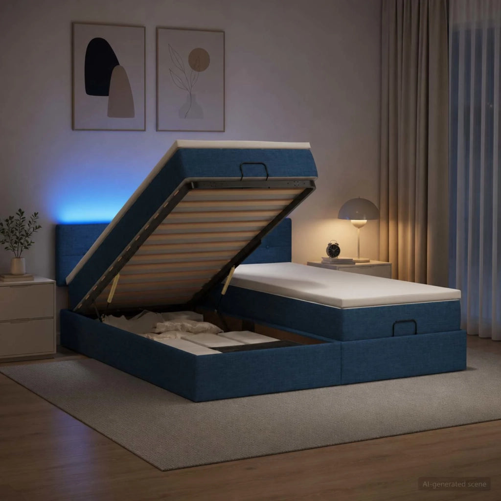 Letto Ottomano con Materasso e LED Blu 180 x 200 cm Tessuto 3457279