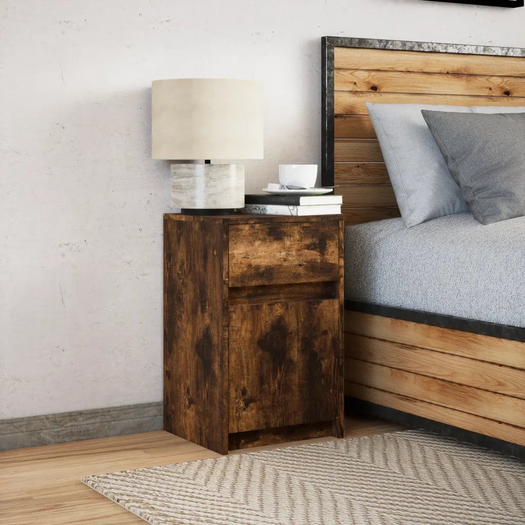 Comodino con Luci LED Rovere Fumo in Legno Multistrato 852006