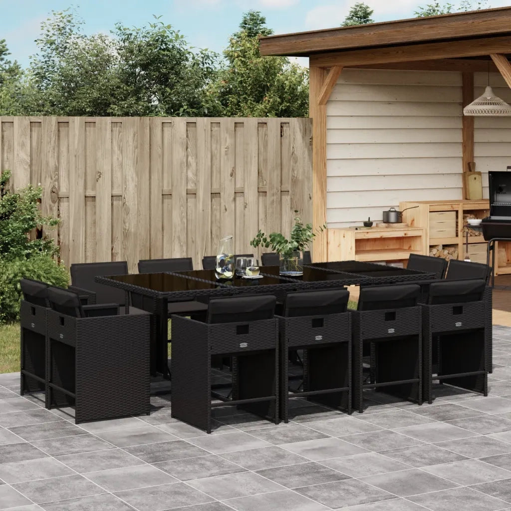 Set da Pranzo da Giardino 13pz con Cuscini Nero in Polyrattan 3277986