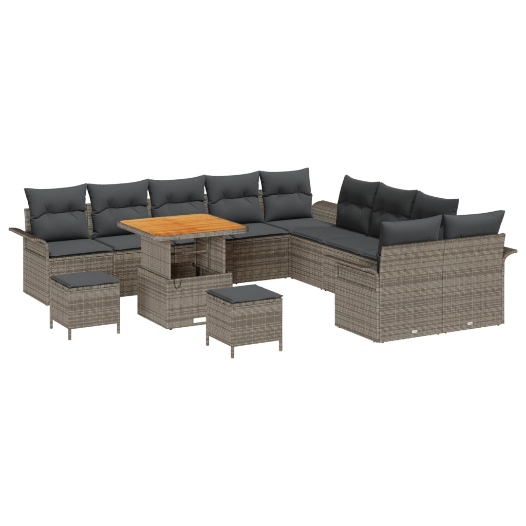 Set divano da giardino 13 pezzi con cuscini Grigio Polyrattan Acacia
