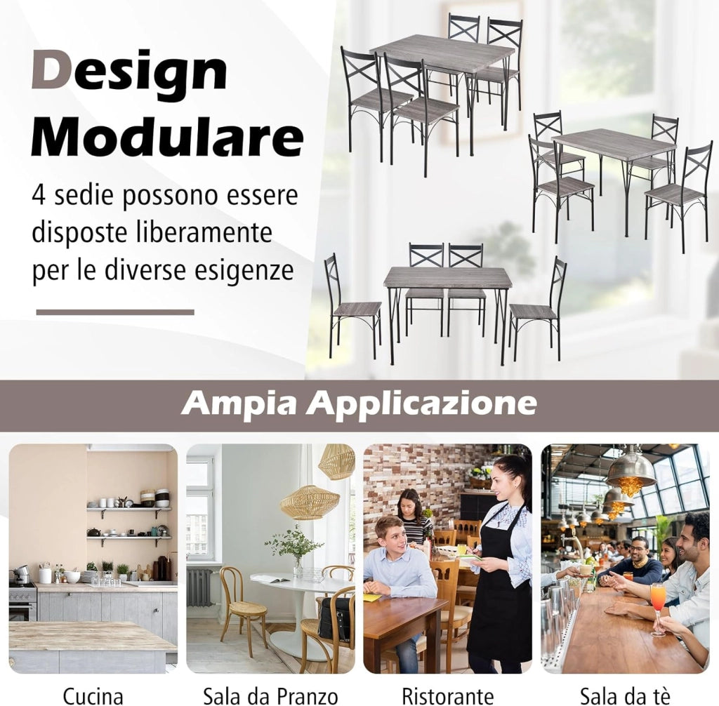 Set da Tavolo da Pranzo 5 Pezzi, Tavolo da Pranzo con 4 Sedie in Metallo, Set di Mobili da Cucina, Set da Pranzo per Cucina, Sala da Pranzo
